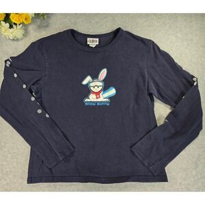 Y2K ODM Snow Bunny Long Sleeve Shirt Navy Blue Large Hot Topic Vintage 2000s